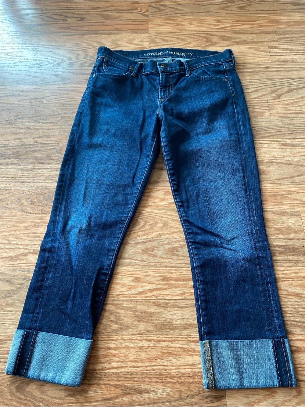 Citizens Of Humanity Dark Blue Straight Leg Cuffed Jeans -27 Denim